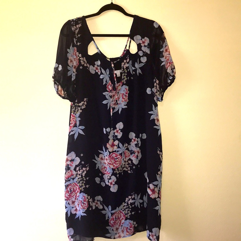New York & Company Navy Floral Sheath